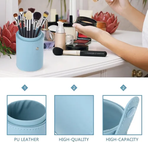 Miniatura 3 de FOMIYES Soporte para brochas de maquillaje con tapa, estuche de viaje para brochas de viaje, bolsa de piel sintética, organizador de cosméticos