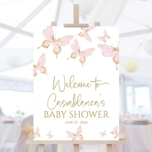 Miniatura 2 de Letrero personalizado para baby shower, letrero de bienvenida para baby shower, tema de niña y niño, letrero de bienvenida de mariposa rosa