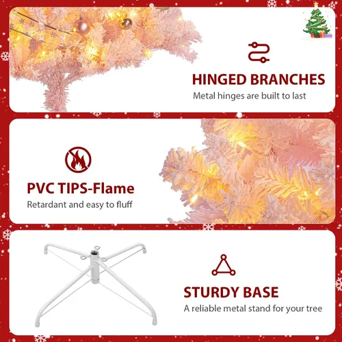 Miniatura 3 de Erivess Árbol de Navidad Artificial de 6 Pies, Árbol de Navidad con Nieve Artificial con 1000 Puntas de Rama, Bisagras de Metal y Base Plegable