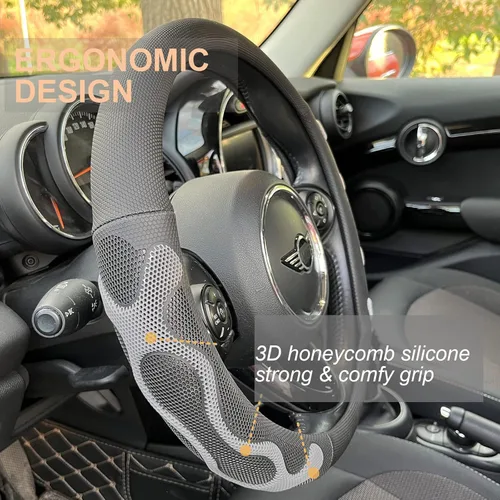 Miniatura 2 de PINCTROT Comfy Grip - Funda para volante, diseño antideslizante, universal de 14.5-15 pulgadas (gris silicona)