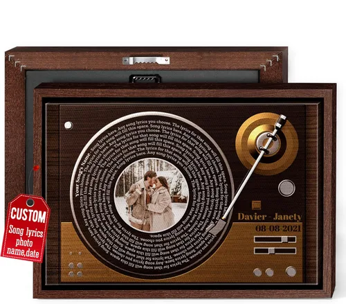 Miniatura 21 de H-DEWALL Regalos para marido de parte de la esposa, letras de canciones personalizadas con marco, discos de vinilo retro, decoración de pared