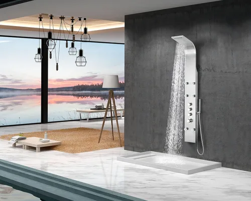 Miniatura 2 de ANZZI Sistema de Panel de Cabezal de Regadera Fontan Acero Cepillo 6 Chorros Turbo & Multifuncional Jet de Alta Presión + Lluvia + Combo