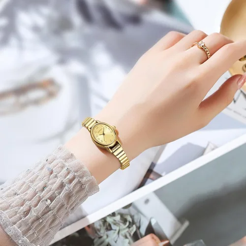 Miniatura 5 de BOFAN Relojes pequeños de oro para mujer, relojes de pulsera de cuarzo de fácil lectura con banda de expansión de acero inoxidable, resistente al