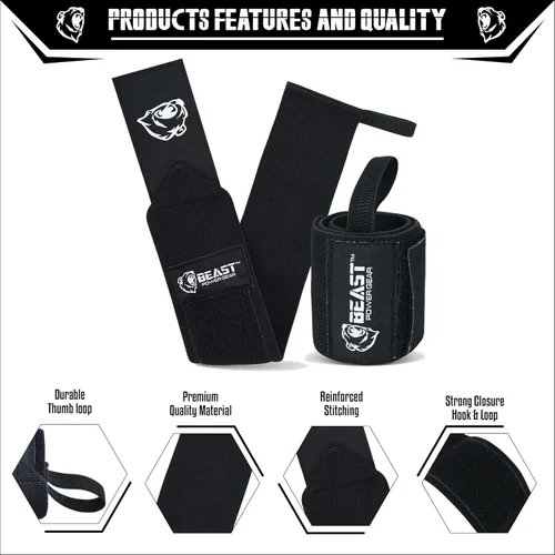 Miniatura 2 de Beast Power Gear Muñequeras para levantamiento de pesas de 18 pulgadas, soporte de muñeca de alta calidad para culturismo, resistente, lazo