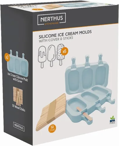 Miniatura 4 de NERTHUS FIH 1299 Moldes de silicona para helado con 50 palos de madera, hechos de silicona, dulces caseros fáciles y divertidos