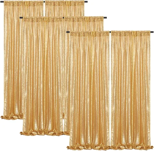 Miniatura 47 de Cortinas con lentejuelas doradas, 2 unidades de 2 x 8 pies, con brillantina, telón de fondo para bodas Rojo