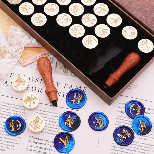 Miniatura 4 de SWANGSA Kit de sellos de cera del alfabeto, diseño de mariposa vintage, 26 letras A-Z con 2 asas de madera, kit de regalo para invitación de boda