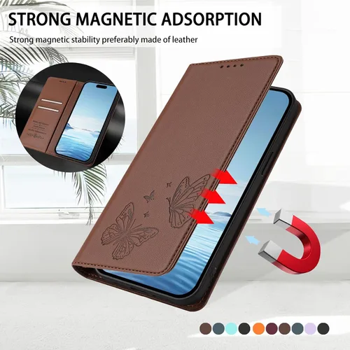 Miniatura 89 de Butterfly Embossed Leather Wallet Flip Case for Motorola Moto E22i 4G, Magnetic Closure, RFID Blocking Cover, Card Holder Black.