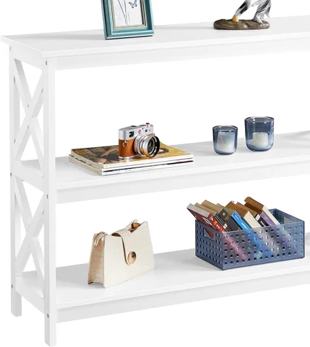 Miniatura 5 de Yaheetech Mesa auxiliar auxiliar de sofá con estante de almacenamiento de 3 niveles para sala de estar, espacio estrecho, color blanco