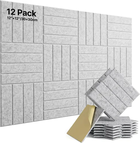 Paquete de 12 paneles de espuma a prueba de sonido para paredes, paneles acústicos autoadhesivos absorbentes de sonido, paneles de pared Gris