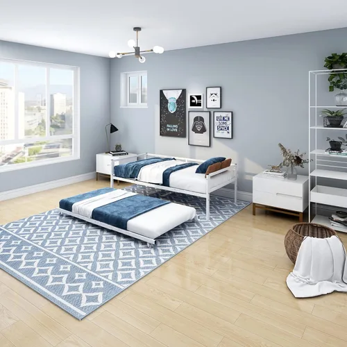 Miniatura 7 de HOMERECOMMEND Sofá cama individual con nido, sofá cama de metal tamaño individual con nido extraíble, sofá cama con soporte de listones de acero