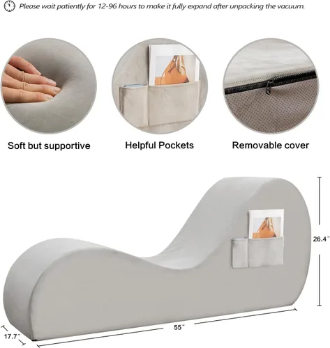 Miniatura 2 de Zenosyne Sillón de yoga, tumbona con funda lavable, bolsillos laterales, parte inferior antideslizante para dormitorio, silla de yoga para Gris