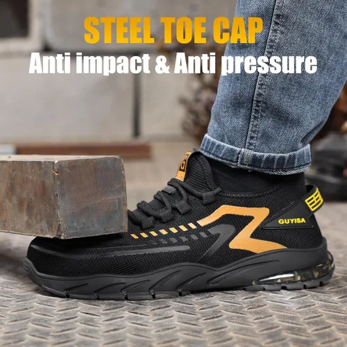 Miniatura 2 de GLANOUDUN Zapatos con punta de acero para hombre, zapatos de trabajo para hombres, zapatos de seguridad ligeros y cómodos, puntera de acero, zapatos