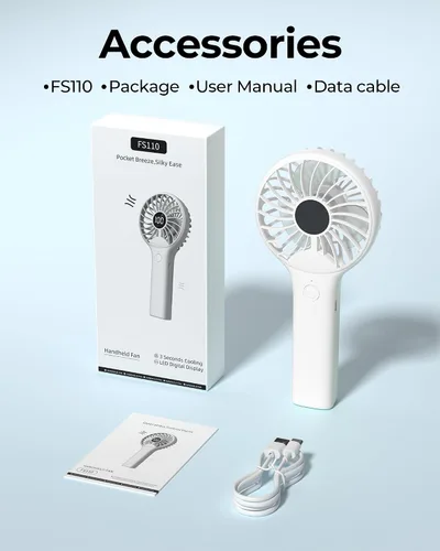 Miniatura 6 de Ventilador de mano portátil, batería recargable de 2000 mAh, viento de 5 velocidades, pantalla LED, mini ventilador de viaje personal, la parte