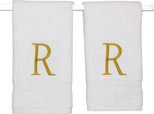 Miniatura 254 de Toalla de mano con inicial beige para baño, toalla bordada decorativa de calidad de hotel de lujo con monograma para tocador, spa, certificado