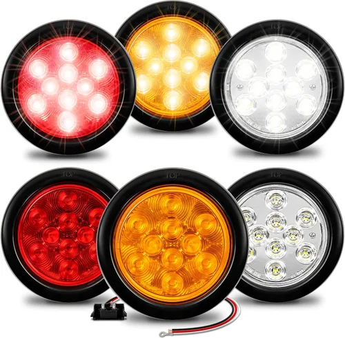 Miniatura 9 de Luces de LED traseras, de freno, redondas, color rojo, de 4 pulgadas para camiones, casas rodantes, Jeep. – Certificado DOT, anillo de hule