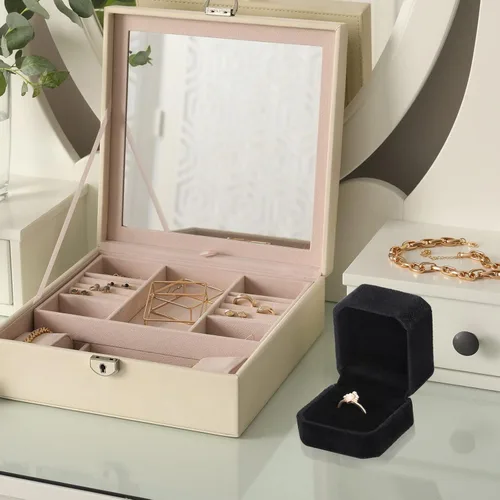 Miniatura 5 de Yaomiao Caja de terciopelo para anillos de boda, caja de anillos de compromiso, cajas de joyería, caja de embalaje para anillo, soporte