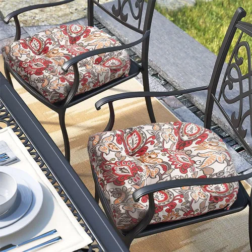 Miniatura 13 de Magpie Fabrics Juego de 2 cojines de asiento capitoné para exteriores e interiores con lazos, 19 x 19 pulgadas, impermeables, para silla de patio