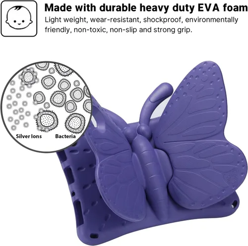 Miniatura 69 de FW Fire 7 - Funda para tablet para niños, Amazon Fire 7 2022, funda de mariposa con luz de atril, EVA, protección contra caídas, resistente, a