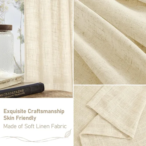 Miniatura 6 de LAMIT Cortinas de Lino Sintético de 63 Pulgadas de Largo para Dormitorio, con Lengüeta Trasera y Bolsillo para Varilla, Cortinas de Lino Beige