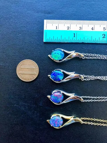 Miniatura 6 de Collar de ópalo auténtico, ópalo de fuego, triplete australiano o ópalo macizo de 0.433 x 0.315in, joyería chapada en oro para mujer, Plata