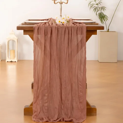 Miniatura 4 de Socomi Camino de mesa de primavera y Pascua de color rosa oscuro, camino de mesa de 170 pulgadas, paño de queso de 14 pies, gasa rústica bohemia