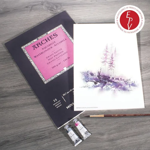 Miniatura 6 de Almohadilla de acuarela Arches Aquarelle, prensada en caliente, 140 lb/300 g/m², 12 hojas, 9 x 12 pulgadas, papel de acuarela Arches 100% algodón