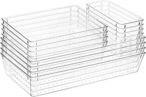 12 organizadores de almacenamiento de cajones de plástico transparente, 12 x 6 x 2 pulgadas, 9 x 6 x 2 pulgadas, 6 x 3 x 2 pulgadas, cocina, baño,