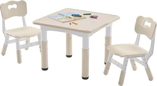 DOREROOM Juego de mesa y 2 sillas para niños, mesa y sillas para niños pequeños de altura ajustable con escritorio de graffiti, 23.6 pulgadas de