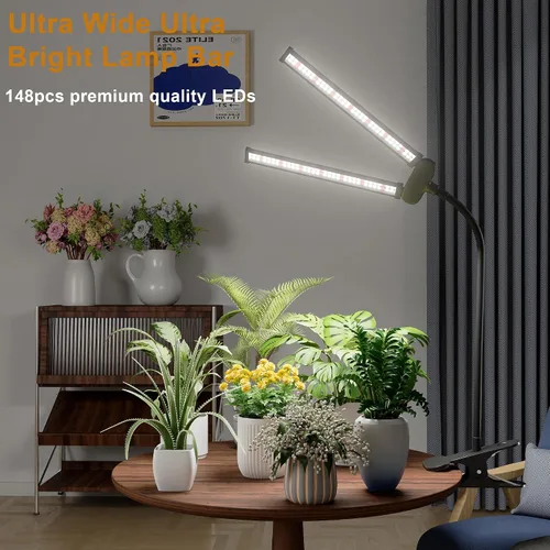 Miniatura 2 de Luz LED de cultivo, súper brillante de 6000K, luz de crecimiento para plantas de espectro completo, blanca, con clip y cabezal doble giratorio