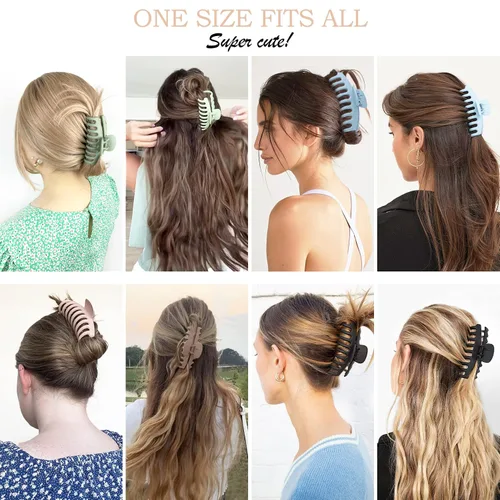 Miniatura 3 de Pinzas Grandes para Cabello Tipo Garra, Paquete de 12, Pinzas para Cabello con Flores para Cabello Fino, Grande Cuadrado Mate Sujeción Fuerte