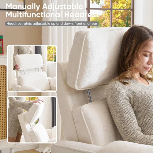 Miniatura 5 de Silla reclinable eléctrica extragrande, sillón basculante giratorio de 26" extra ancho con reposacabezas ajustable, silla mecedora de chenilla