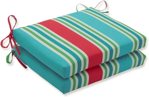 Miniatura 9 de Pillow Perfect Cojín cuadrado para asiento de silla esquinera para interiores y exteriores con lazos, relleno de fibra de felpa, resistente a