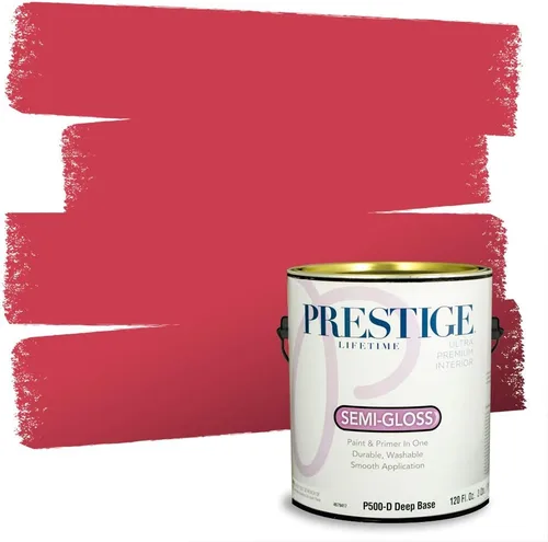 Miniatura 239 de Prestige Paints E100-T-SW6591 Pintura exterior e imprimación en uno, 1 galón, plano, combinación comparable de Sherwin Williams Amaryllis, 1 galón