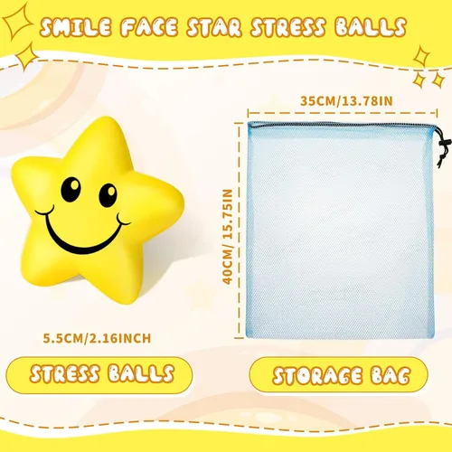 Miniatura 3 de Jerify 60 unidades de bolas de estrés con forma de sonrisa de estrella para niños, mini bolas de espuma a granel, juguetes para aliviar el estrés
