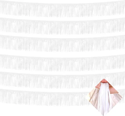 Miniatura 19 de Paquete de 6 Guirnaldas de Flecos de Papel Aluminio de 10 Pies, Serpentinas Metálicas de Oropel, Pancarta Colgante de Pared, Telón de Fondo