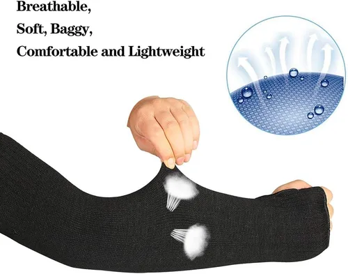 Miniatura 4 de Mangas de soldadura negras de Kevlar para brazos con agujero para el pulgar de 19 pulgadas de largo, manga de brazo de seguridad con corte, mangas
