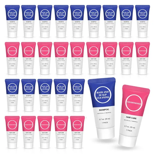 Juego de champú y acondicionador de tamaño de viaje, pequeña prueba de champú para el cabello, kit de acondicionador de muestra de mini artículos de