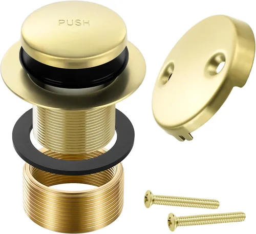 Juego de Accesorios de Desagüe Tip-Toe Dorado para Bañera con Placa Frontal de Desbordamiento de Dos Agujeros, Kit de Ensamblaje de Desagüe de