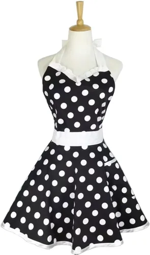 Miniatura 3 de Hyzrz Delantales de cocina retro para mujer, niña, algodón, lunares, cocina, salón, vestido de pinafore delantal vintage, regalo para madres (negro)