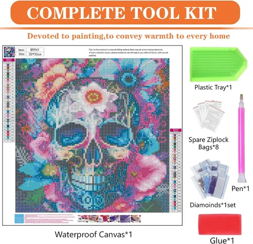 Miniatura 6 de igoodom Kits de arte de diamantes para adultos, kit de pintura de diamantes de calavera de azúcar, kits de arte de diamantes de flores de calavera