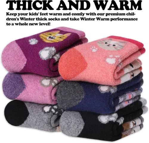 Miniatura 3 de FNOVCO Calcetines de lana para niños pequeños, cálidos, de lana gruesa, para senderismo, térmicos, acogedores, para niños y niñas, paquete de 6