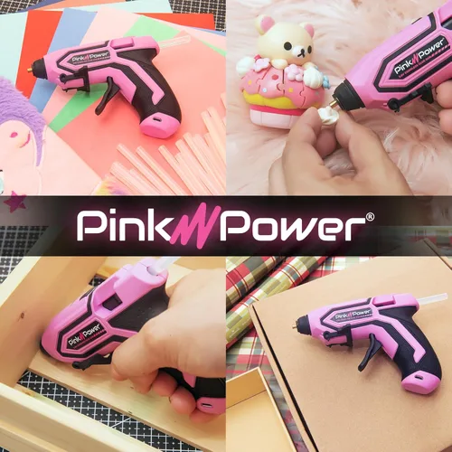 Miniatura 6 de Pink Power Mini kit de pistola de pegamento caliente inalámbrica con soporte, 20 varillas, funciona con pilas, inalámbrico, calentamiento rápido