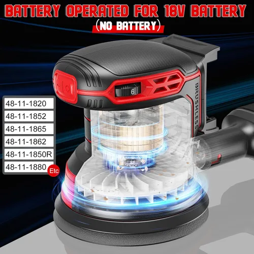 Miniatura 3 de Lijadora orbital inalámbrica compatible con Milwaukee 18V, lijadora orbital eléctrica con motor sin escobillas de 12000 RPM, lijadora de velocidad