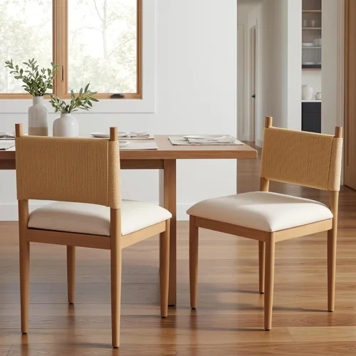 CIMOTA Juego de 2 sillas de comedor modernas, sillas de comedor tapizadas de mediados de siglo con respaldo tejido, sillas de cocina sin brazos con