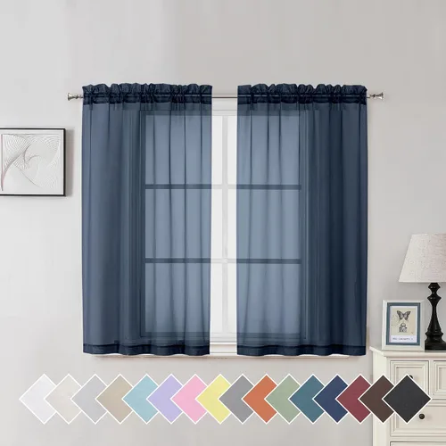 Miniatura 161 de Aiyufeng 2 paneles de cenefa transparente negra de 14 pulgadas de largo, cortinas cortas negras transparentes para dormitorio, cortinas de cocina