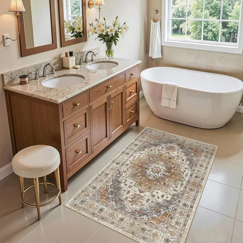 Miniatura 553 de Madane Tapete lavable de 2 x 10 pies para pasillo, cocina, recibidor, clásico, suave, antideslizante para interiores, casa de campo, baño, sala