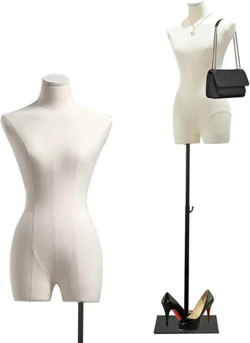 Miniatura 9 de Maniquí femenino con forma de torso para vestido, altura ajustable de 47" a 83", maniquí de exhibición con soporte de metal, manequí retro