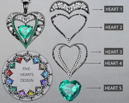 Miniatura 71 de Collar de cristal de 5 corazones, chapado en oro rosa de 18 quilates, colgante con cadena de plata de ley 925 de 18 + 2 pulgadas, joyería de piedra