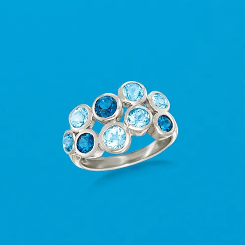 Miniatura 4 de Ross-Simons Anillo de burbuja de topacio azul tonal de 2.50 qt t en plata de ley